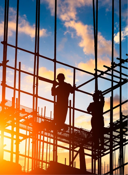 Sunset in construction of a building